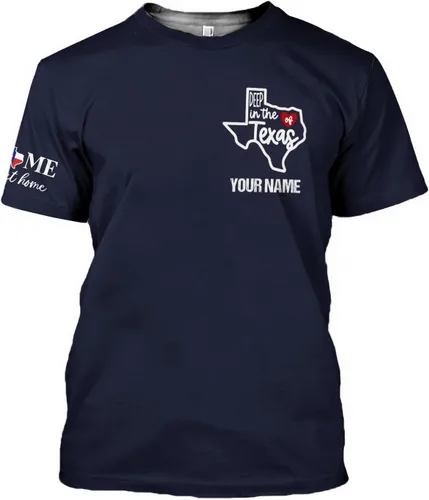 Vista 5 de HomeDesign Camiseta unisex 3D con la bandera y el mapa de Texas con nombre personalizado, para hombres y mujeres, talla S-5XL