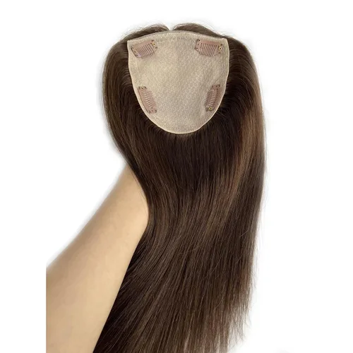 Vista 3 de MorningWigs Cubrecabello humano real para mujer, piezas de cabello de 4.7 x 5.1 in, base de seda completa con 3-4 clips para adelgazar el cabello