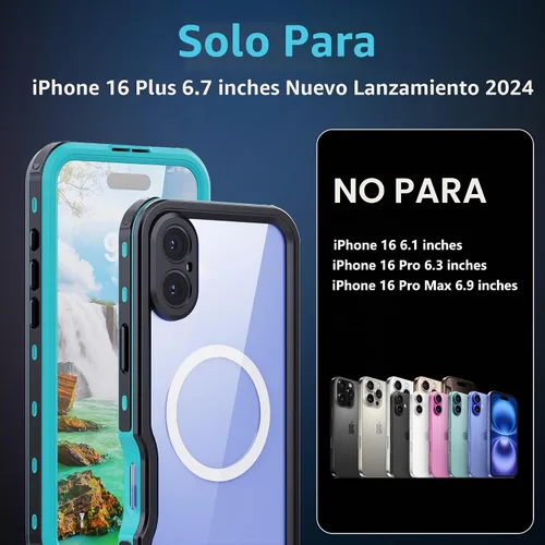 Vista 2 de Funda resistente a prueba de agua para iPhone 16 Plus de 6.7", protector