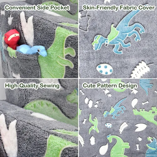 Vista 7 de Asou Sofá infantil que brilla en la oscuridad, sofá plegable para jugar, mini sofá de dinosaurio para niños pequeños