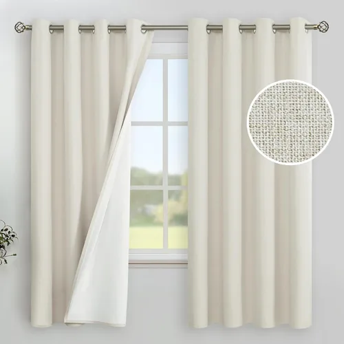Vista 86 de YoungsTex - Cortinas 100% opacas para dormitorio, con aislamiento térmico y ojales, cortinas oscuras negras con capa pesada para ventana de sala