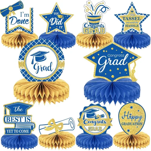 Vista 8 de 10 piezas de decoraciones de fiesta de graduación 2026 Felicidades graduados de panal de abeja centros de mesa de felicitaciones para fiesta