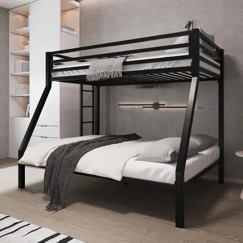 Vista 3 de Allewie Litera de metal tamaño individual sobre matrimonial para jóvenes y adultos con escalera y barandilla resistente, diseño pequeño que ahorra