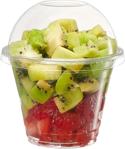 Vista 9 de GUSTO [12 oz - 50 unidades de vasos de plástico transparentes con tapas de cúpula (sin agujero), tazas de frutas con tapas para fiestas - Perfectas