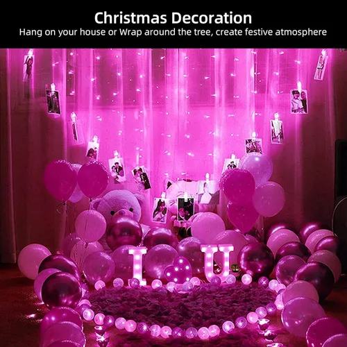 Vista 6 de Guirnalda de luces de alambre verde de 19.6 pies, 100 luces incandescentes de Navidad (rosa, 100 luces)