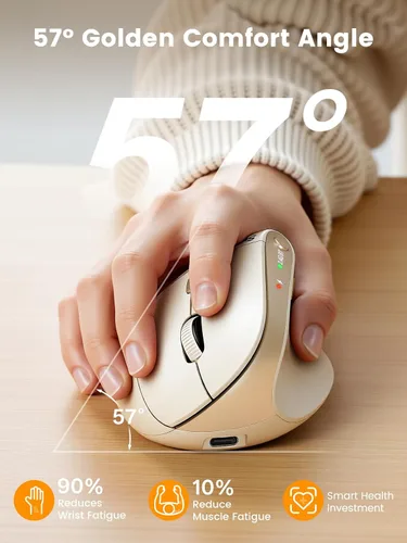 Vista 7 de SABLUTE MAM3 - Ratón ergonómico vertical inalámbrico recargable con 4 DPI ajustables para manos pequeñas/medianas, conectividad de doble dispositivo