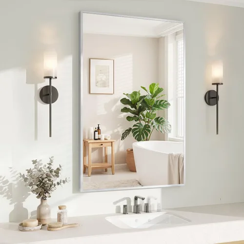 Vista 11 de Koonmi Espejo de pared rectangular negro, espejo de baño de 20 x 30 pulgadas, espejo de tocador con marco de aluminio para entrada, sala de estar