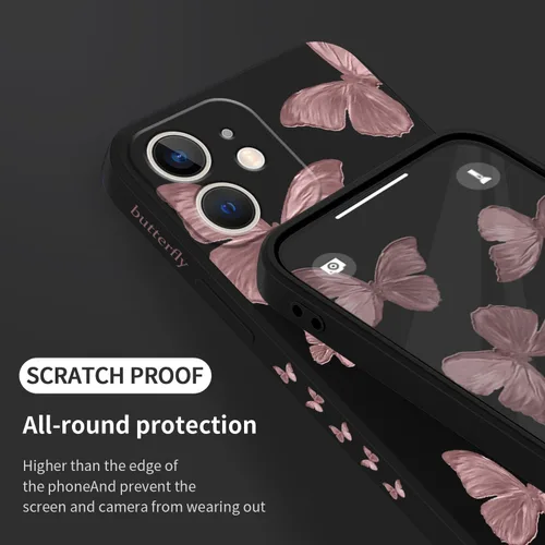 Vista 7 de LEECG Funda para iPhone 12 Mini, diseño creativo con estampado floral, funda antiarañazos de microfibra suave, funda de silicona líquida para Negro