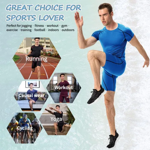 Vista 5 de WRAGCFM Paquete de 3 camisas de compresión de manga corta para hombre, camisetas deportivas de capa base para entrenamiento atlético fresco y seco