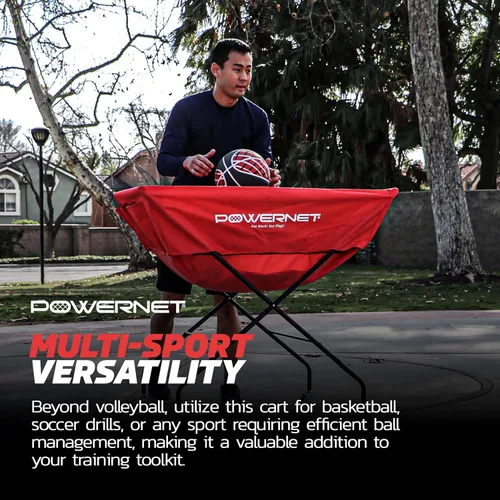 Vista 6 de PowerNet Volleyball Wheeled Cart, Rolling Collapsible Cart for Volleyballs, Portable Hammock Ball Cart, Indoor and Outdoor Multisport Ball Caddy