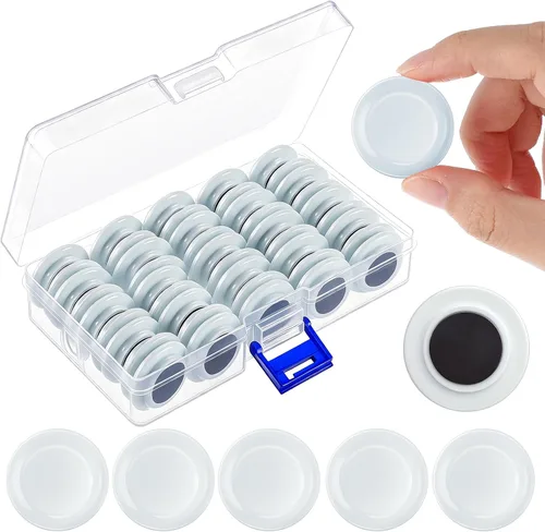 Vista 10 de Outus 45 imanes redondos negros para pizarra blanca de 1.2 in, imanes para refrigerador para el regreso a clases, mini nevera, suministros