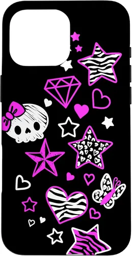 Vista 19 de Carcasa estética para iPhone 16 McBling Doodles Bimbo Trashy Y2K Animal Print Star