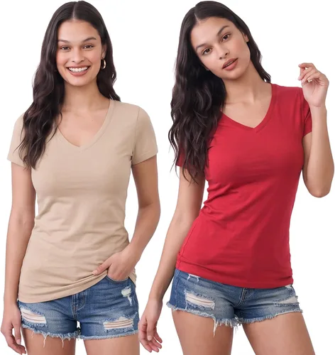 Vista 171 de Emmalise Camiseta de manga corta para mujer, cuello en V, tallas junior y plus