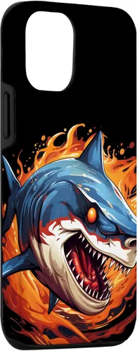 Vista 3 de Funda para iPhone 14 Animales de tiburón con llamas y fuego para amantes
