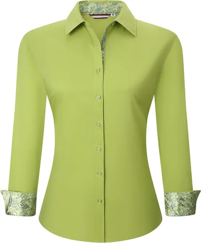 Vista 17 de WARHORSEE Blusas de vestir de manga larga con botones de algodón para mujer, blusas de trabajo elegantes de fácil cuidado, blusas casuales