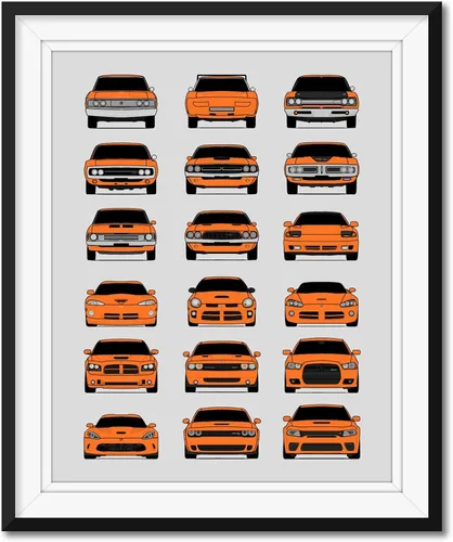 Vista 8 de Custom Car Posters Handmade Poster compatible with Dodge Evolution Print Wall Art Décor Best of Dodge Generations- Multi, 8x10 Metallic Print