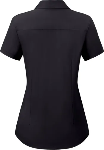 Vista 4 de Camisas con botones para mujer, de manga corta, elásticas, sin arrugas, para negocios, casual, oficina, blusa de trabajo