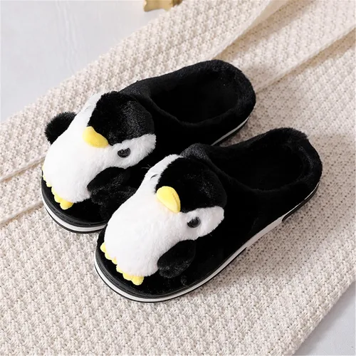 Vista 4 de YILANLAN Pantuflas de felpa para mujer, pantuflas de invierno, pantuflas de animales, pantuflas cálidas, pantuflas de pingüino, pantuflas