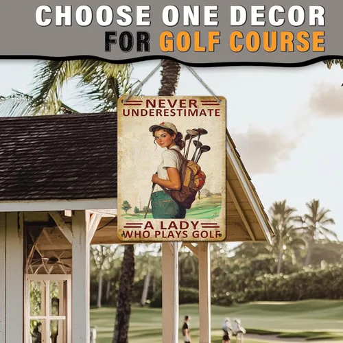 Vista 4 de Golf Girl Metal Tin Sign Golf Metal Poster Never Underestimate A Lady Who Plays Golf Funny Vintage Tin Sign Wall Plaque Poster 12x16inch