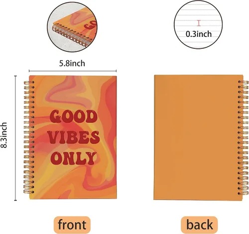 Vista 5 de VNWEK Groovy - Cuaderno retro de los años 70 con espiral, diseño hippie de los años 70, diseño abstracto de espiral naranja amarillo y naranja, 5.5