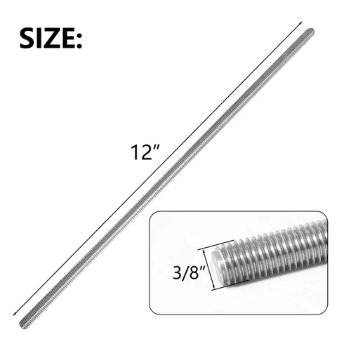 Vista 2 de 2 paquetes de varillas de acero inoxidable 304 de 3/8 "-16 roscas totalmente roscadas, 12 pulgadas de longitud, roscas para mano derecha
