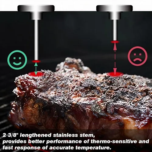 Vista 6 de CloudHand Reemplazo mejorado de 2 pulgadas para parrilla de huevos, termómetro de barbacoa de 100 a 700 °F, ahumador de parrilla de carbón con dial