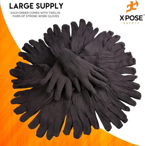 Vista 5 de Xpose Safety Protective Work Gloves - 12 Pack For Industrial Labor, Home & Gardening Jersey Knit Cotton-9oz Fleece - Brown