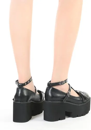 Vista 6 de Women's Black High Heel Mary Jane Platform Shoes, Gothic Kawaii Round Toe Chunky Heels Lolita Shoes, Cute Buckle Cosplay Goth Pumps