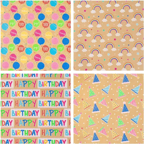 Vista 7 de RUSPEPA Rollos de papel kraft para envolver regalos - Diseño de arcoíris de cumpleaños colorido, total de 4 rollos (30 pulgadas x 10 pies, 4 rollos)