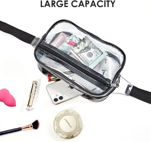 Vista 3 de Clearworld Riñonera transparente, bolsa impermeable 3 en 1 para mujer Negro