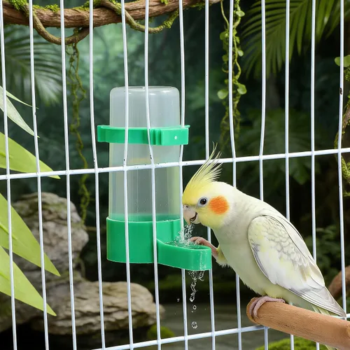 Vista 7 de VILLCASE Dispensador de agua para periquitos, plástico, fácil de instalar, transparente, adecuado para múltiples aves