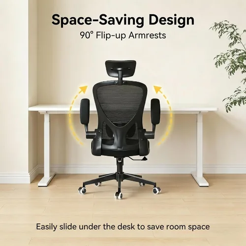 Vista 3 de Silla de oficina cómoda con respaldo alto y malla transpirable 350LBS Capacity Ergonomic Office Chair with Adjustable Lumbar Support & Flip-Up