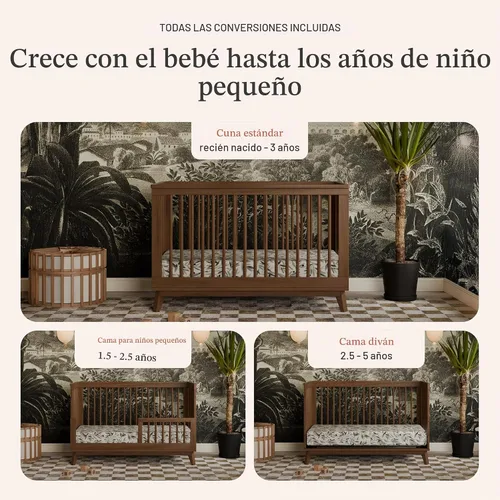 Vista 6 de Babyletto Scoot Cuna convertible 3 en 1, nogal natural GREENGUARD Gold Certified, Converts to Toddler Bed & Daybed - 4 Adjustable Mattress Heights
