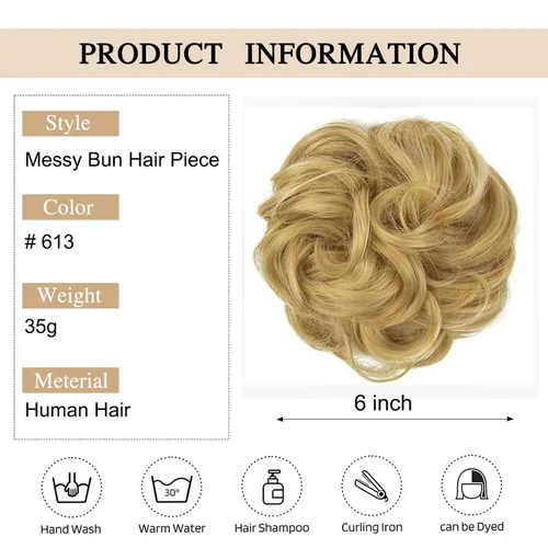 Vista 2 de Pieza de pelo desordenado de moño, piezas de cabello para mujer, extensiones de cabello despeinado, extensiones de cabello ondulado y rizado, cola