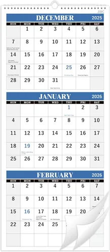 Vista 11 de Calendario de pared 2026, calendario de pared de 3 meses (plegado en un mes), enero de 2026 a diciembre de 2026, 11.25 x 26 pulgadas, calendario