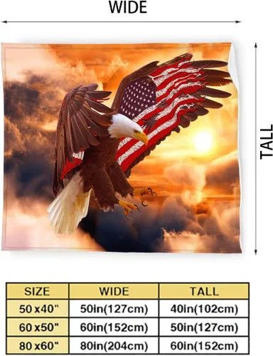 Vista 2 de Manta de águila calva con la bandera estadounidense y águila, manta decorativa de águila calva, regalos para hombres, manta de franela de vellón