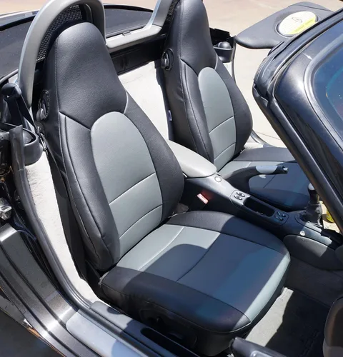 Vista 8 de Iggee - Fundas para asientos delanteros de piel sintética, ajuste perfecto, color negro, diseñadas para Porsche Boxster 1997-2004