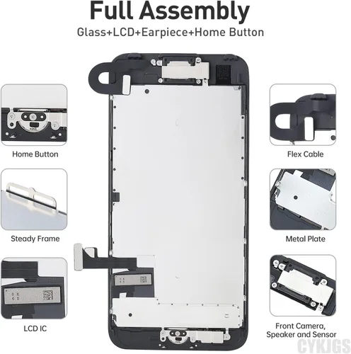 Vista 2 de Para iPhone 7 Reemplazo de pantalla con botón de inicio 4.7 "Negro, pantalla LCD táctil 3D digitalizador montaje completo con herramientas