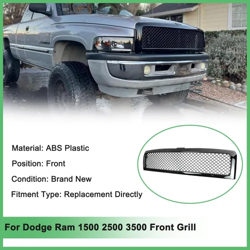 Vista 6 de Parrilla Compatible para Dodge Ram 1500 2500 3500 Parrilla Frontal de Malla 1994 1995 1996 1997 1998 1999 2000 2001 2002