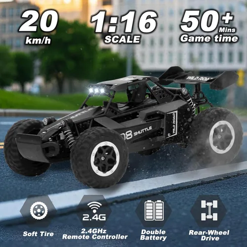 Vista 2 de Coche de control remoto RC Cars 1:16 All Terrain Monster Truck LED, 2WD Off Road Hobby RC 2.4GHz de alta velocidad, 20 Km/h RC Car Juguetes Regalo