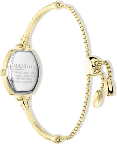Vista 3 de Reloj de mujer JIANDUN pequeño hexagonal dorado, reloj de pulsera de diamante con acento, impermeable y elegante Negro dorado