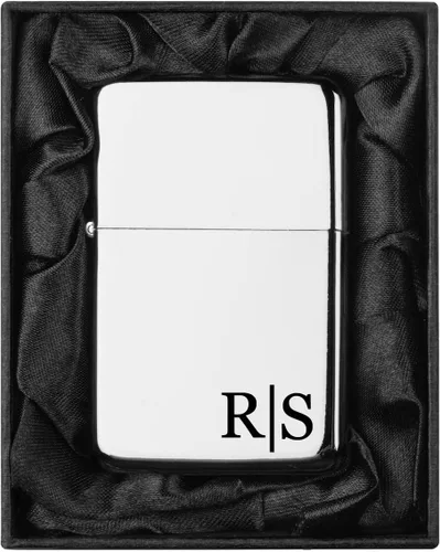 Vista 36 de Encendedor personalizado grabado en caja de regalo forrada en seda negra (Monograma circular 2, negro)