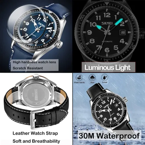 Vista 4 de SKMEI Relojes para hombre correa de cuero fácil de leer gran cara casual a la moda impermeable analógico vestido de cuarzo luminoso lujoso regalo