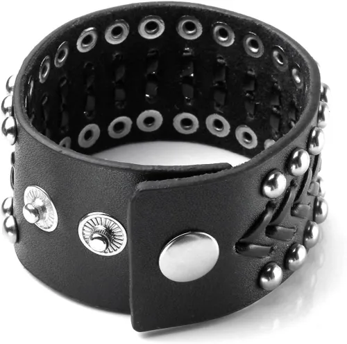 Vista 2 de Eigso Pulsera de cuero punk para hombres y mujeres, estilo retro, vintage, remache, pulsera ajustable