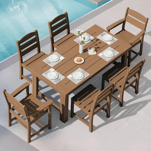Vista 8 de SERWALL Juego de mesa y sillas de comedor para exteriores HDPE para 4 Azul marino
