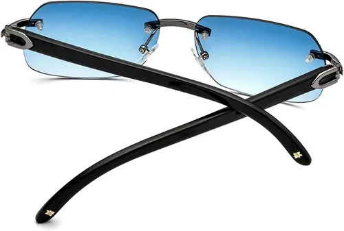 Vista 6 de Hepidem 0816 - Lentes de sol cuadrados sin montura, hechos a mano, de cuerno de búfalo