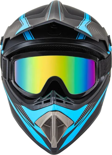 Vista 2 de CARTMAN Casco de motocross para adultos, motocross, ATV, todoterreno, casco de motocicleta de cara completa, aprobado por DOT, negro mate y azul