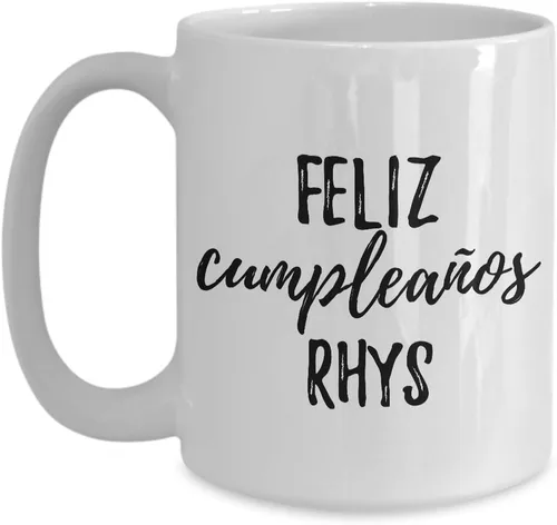 Vista 9 de Feliz Cumpleanos Rhys - Taza de café con nombre personalizado para regalo de cumpleaños, 11 onzas