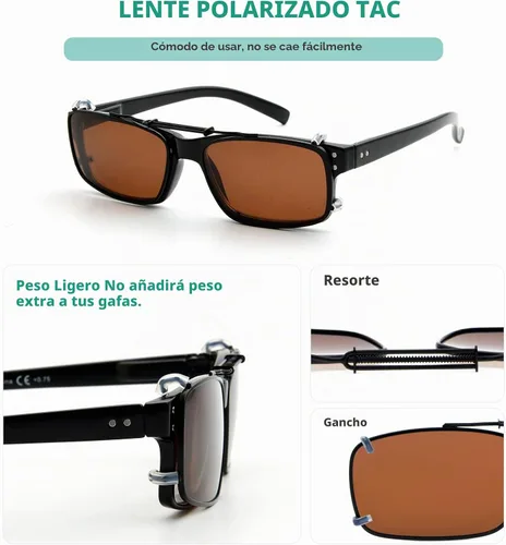 Vista 4 de Eyekepper Gafas de sol con clip para hombre, 2.205 x 1.339 in Marrón
