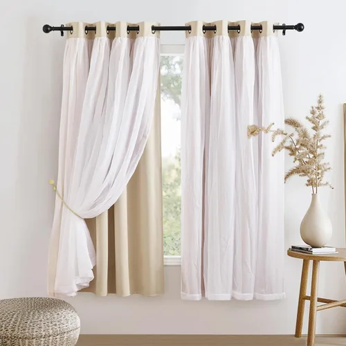 Vista 28 de PONY DANCE Cortinas Opacas con Superposición de Gasa, Cortinas de Doble Capa con Aislamiento Térmico Mix & Match para Oscurecer Habitaciones